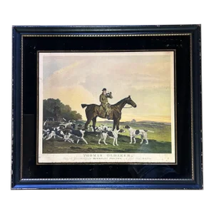 1940s Antique British School Horse Huntsman Portrait "Thomas Oldaker" Lithograph Framed