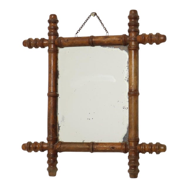 Antique Chinoiserie Faux Bamboo Mirror in Wood For Sale - Image 3 of 15