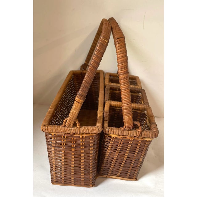 Mid 20th Century Vintage Wicker Flatware Serving Basket Caddy For Sale - Image 5 of 8