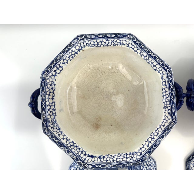 Antique William Adams Blue & White Lidded Tureens, Chinese Pattern Influence, a Pair For Sale - Image 9 of 12