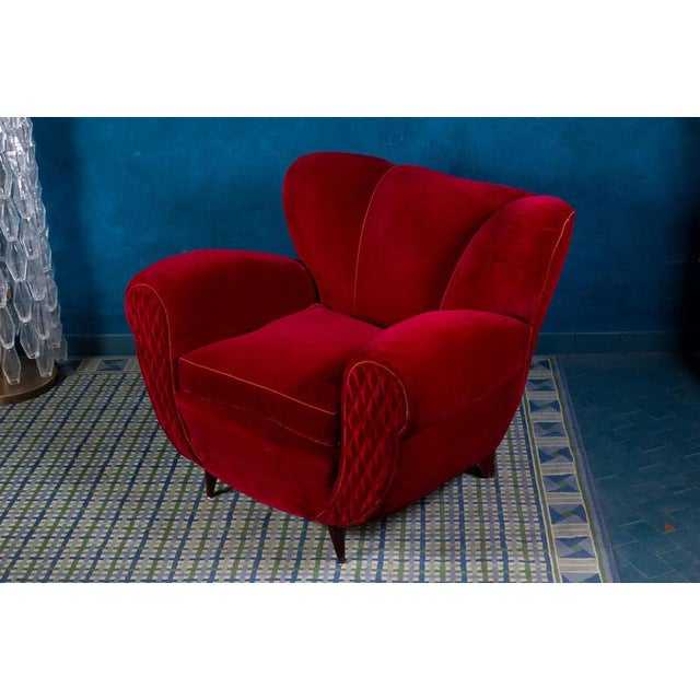 Set of Mid-Century Red Velvet Lounge Chairs, 1940s For Sale - Image 3 of 9