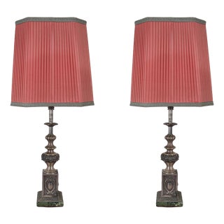 Vintage Table Lamps in White Brass, Set of 2 For Sale