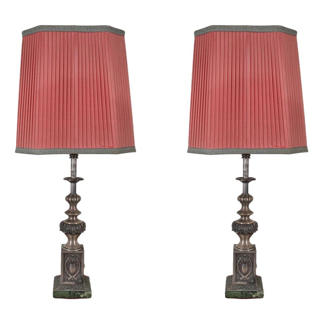 Vintage Table Lamps in White Brass, Set of 2 For Sale