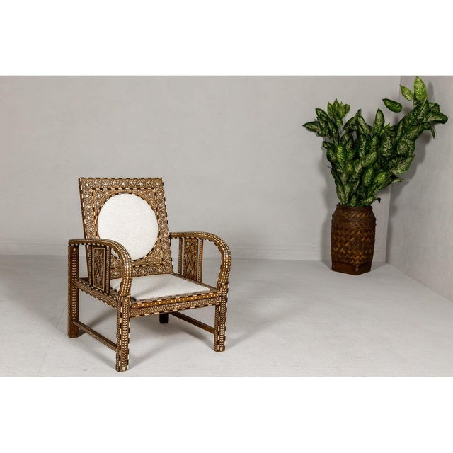 Anglo Style Bone Inlaid Armchair with Folding Back and Loop Arms For Sale - Image 4 of 12