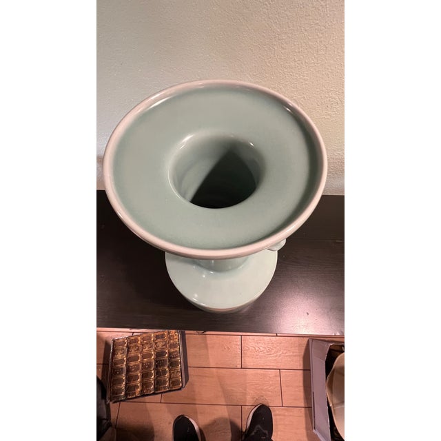 Mid 20th Century Mid 20th Century Large 18" Celadon Porcelain Vase With Dragon Handles - Heavy Decorative Vessel For Sale - Image 5 of 8