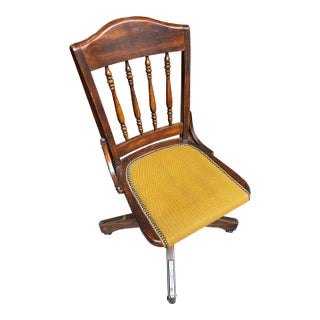 Antique Bankers Chair With Nail Head Trim and Wheels For Sale