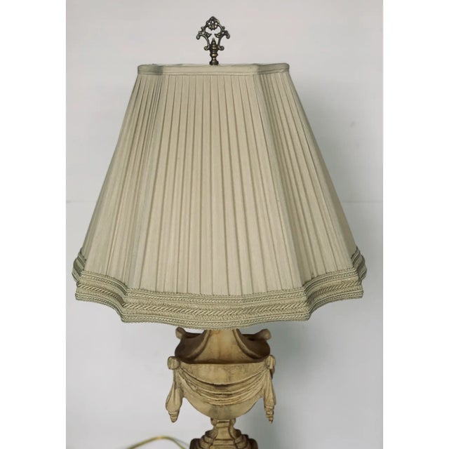 Wood Late 20th Century Neoclassical Carved Wood Urn Lamp With Pleaded Silk Shade For Sale - Image 7 of 7