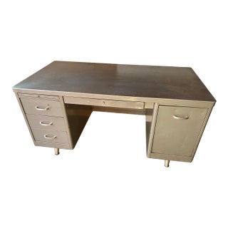 1960s Vintage Metal Tanker Desk With Typewriter Shelf For Sale