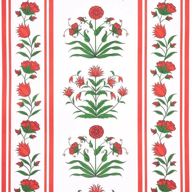 Schumacher x Marie-Anne Oudejans Poppy Stripes Wallpaper in Red For Sale