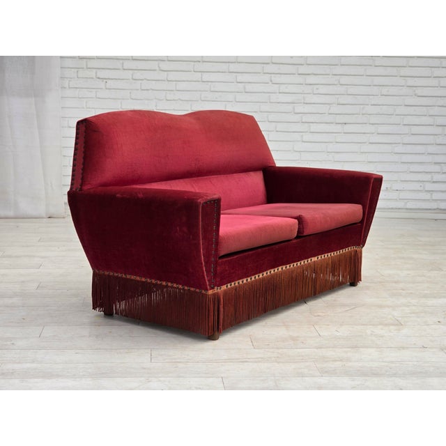 Danish 2-Seater Sofa in Red Furniture Velour, 1970s For Sale - Image 4 of 14