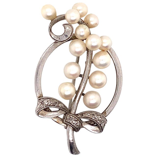1990s Mikimoto Estate Pin Brooch Sterling Silver 7.47 Gr 5.50 mm For Sale In New York - Image 6 of 9
