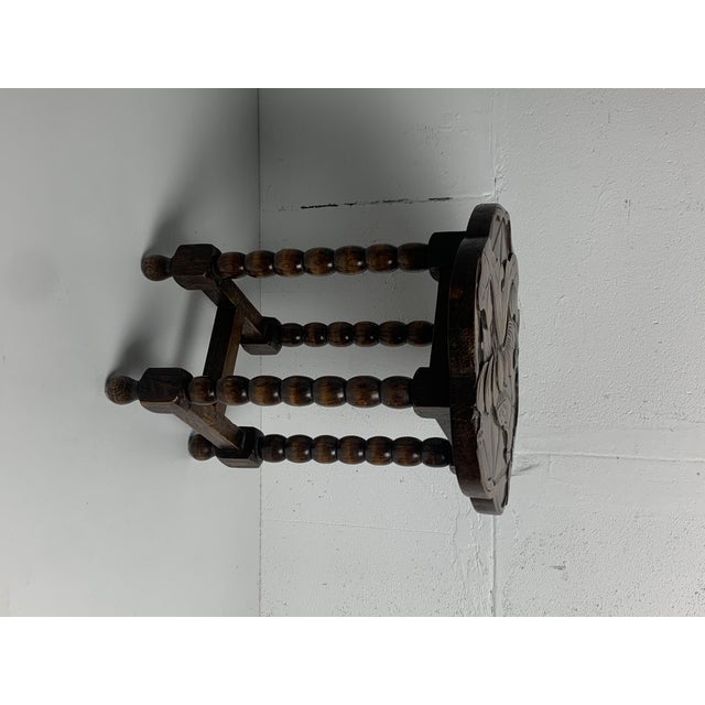 Mid-Century French Carved Oak Side Table with Lotus Motif, 1950s For Sale - Image 12 of 18