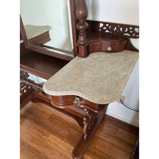 Antique Anglo-Indian Carved Hardwood Marble Top Vanity Dressing Table For Sale - Image 16 of 17