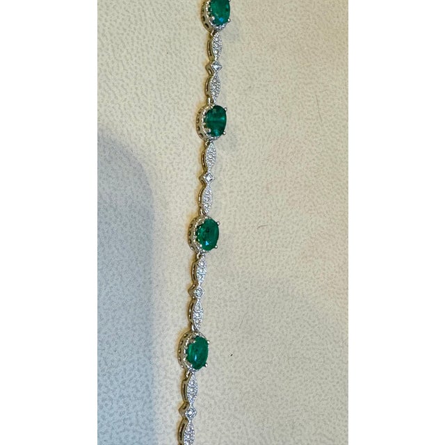 Emerald 8 Oval Emeralds 3.2 Carat Emerald Tennis Bracelet 14 Karat White Gold, 7 " For Sale - Image 8 of 18