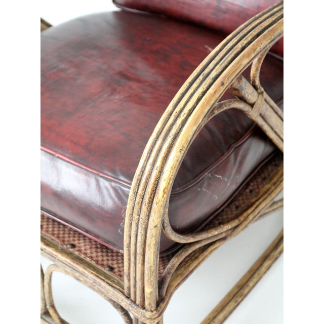 Antique Rattan Lounge Chair With Oxblood Cushions For Sale - Image 6 of 18