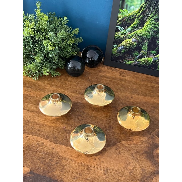 Hein Studio Solid Brass Candle Holders Set of 4, Scandinavian Modern Candlesticks For Sale In New York - Image 6 of 17