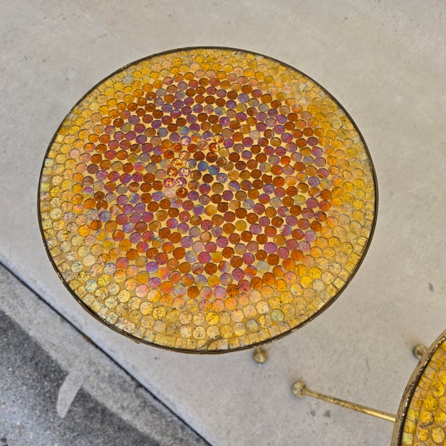 Hollywood Regency Italian Gold Gilt Folding Mosaic Side Drink Tables 1960s Pair For Sale - Image 3 of 16