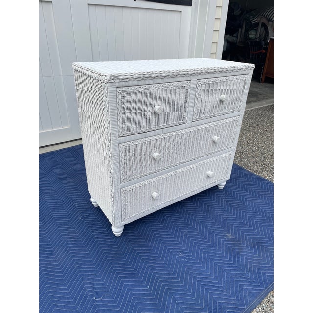 Mid 20th Century Wicker Chest of Drawers in Fresh White Lacquer With