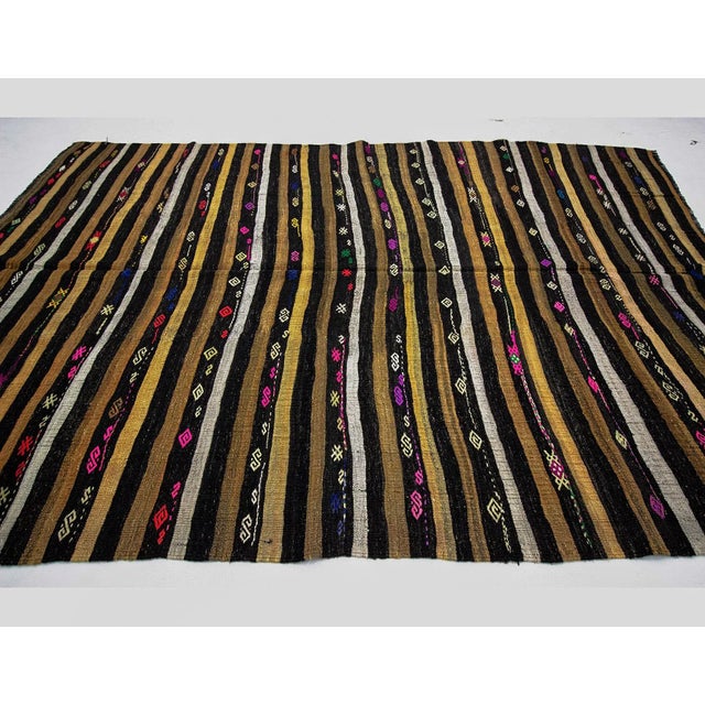 Mid-Century Modern Vintage Yellow Striped Kilim Rug-7'2'x10'5" For Sale - Image 3 of 7