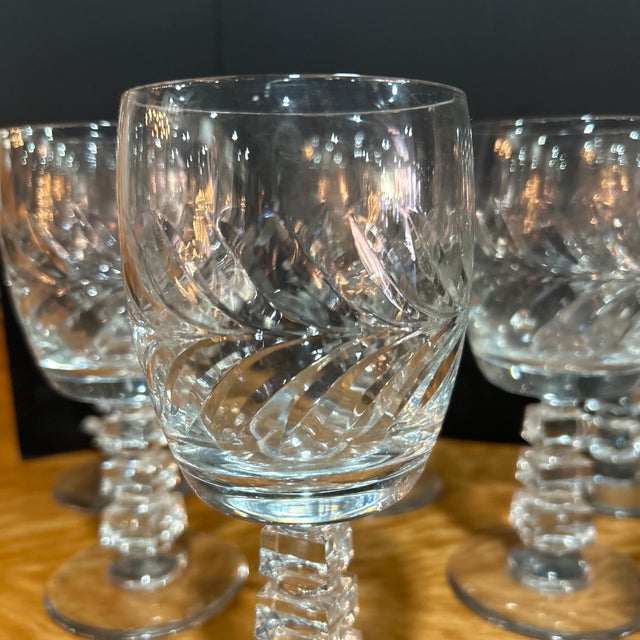 1990s Wreath by Rock Sharpe Crystal Wine Glasses Set of 7 For Sale - Image 4 of 4