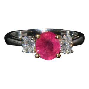 Gia Natural 1.83cts Ruby Diamond Solid 950 Platinum 18k Gold Three Stone Engagement Ring