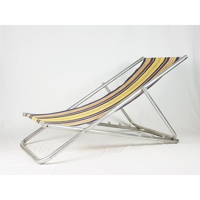 Mid-Century Modern Italian Fabric & Aluminum Deck Chairs, 1950s, Set of 2 For Sale - Image 3 of 18