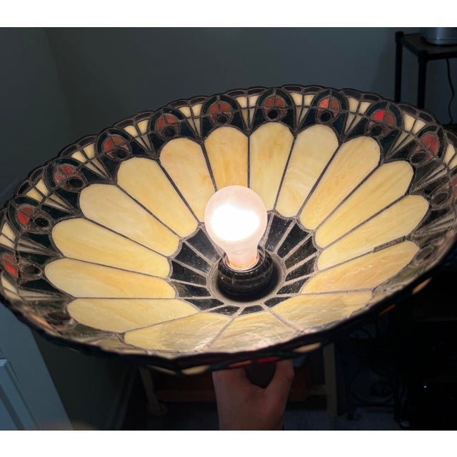 Glass Dale Tiffany Inc Stained Glass Floor Lamp Antique Bronze Base Signed 67in For Sale - Image 7 of 9