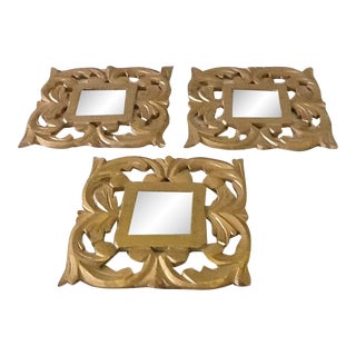 Versatile Trio of Gold Finish Mini Wall Mirrors - Set of 3 For Sale