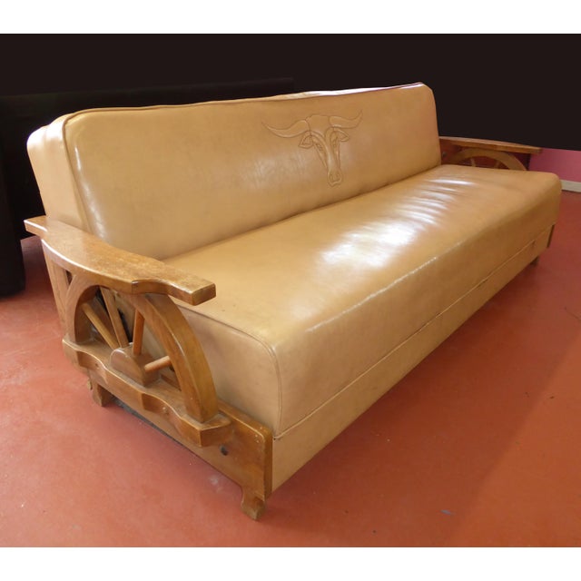 Vintage Western Cowboy Wagon Wheel Sleeper Sofa & Rocking Chair A