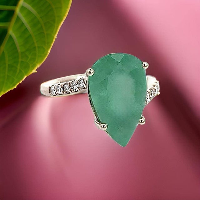 Natural Emerald Diamond Ring Size 7 14k Y Gold 7.17 TCW Certified For Sale - Image 11 of 16