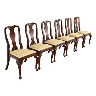 Henkel Harris Queen Anne Solid Mahogany Dining Chairs, Set of Six For Sale