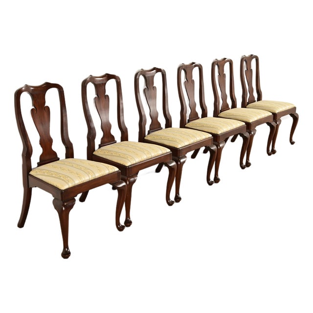 Henkel Harris Queen Anne Solid Mahogany Dining Chairs, Set of Six For Sale