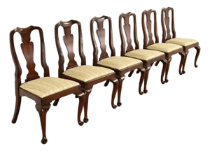 Henkel Harris Queen Anne Solid Mahogany Dining Chairs, Set of Six