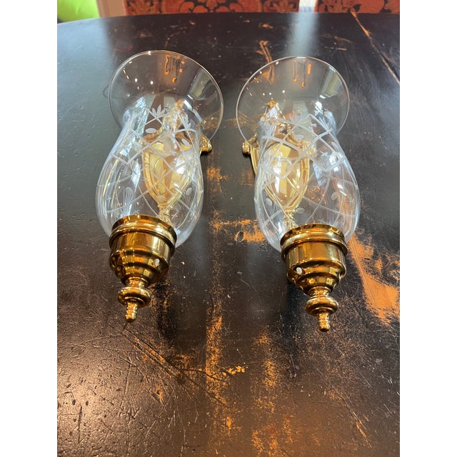 Vintage Colonial Williamsburg Style Brass Wall Sconces With Etched Glass Shades - a Pair For Sale - Image 10 of 10