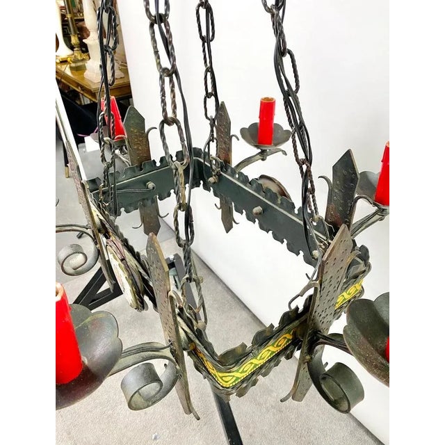 Black Antique French Gothic Chandelier, Wrought Iron, 6 Lights, 1890s For Sale - Image 8 of 13