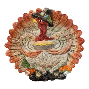 1990s Fitz & Floyd “ Turkey” Canapé Plate From the Pilgrims Collection