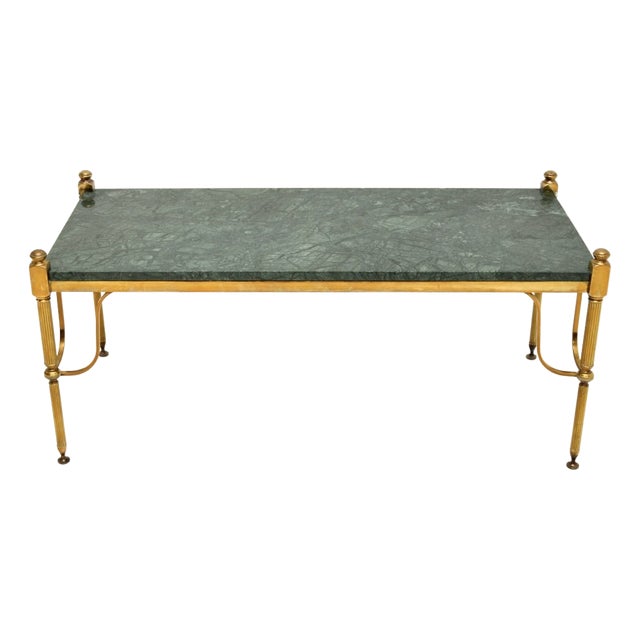 Vintage French Brass and Marble Coffee Table, 1960s For Sale