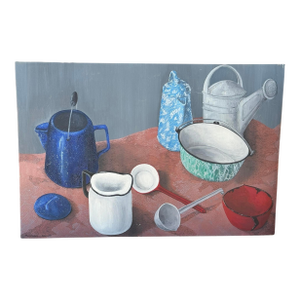 ‘Metal Vessels’ Original Painting Titled & Signed by Artist, Rebecca 1989