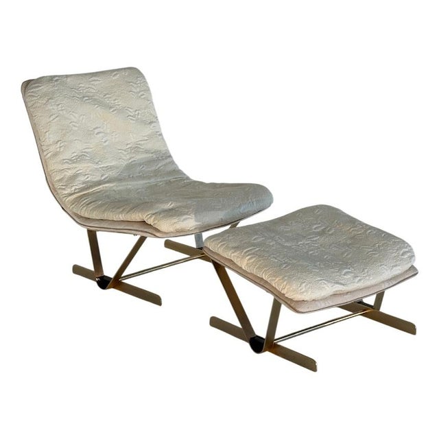 Set of Lounge Chair with Fabric Ottoman, 1980s For Sale - Image 12 of 12