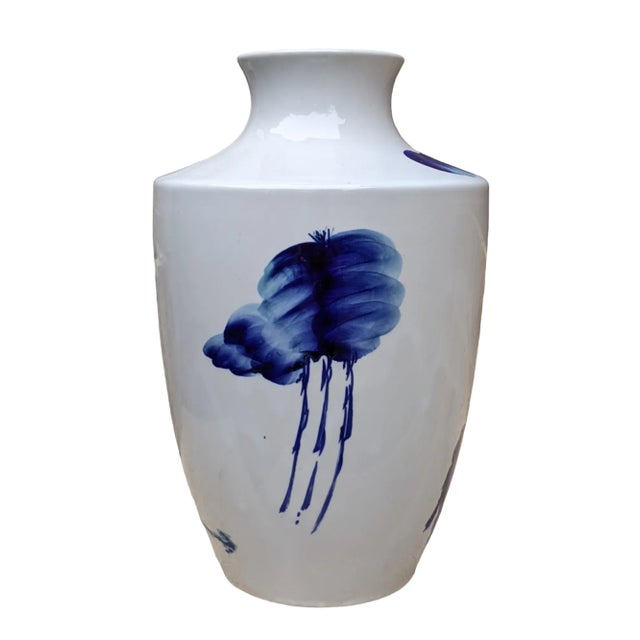 Modern Blue and White Brushstroke Porcelain Vase For Sale In Charlotte - Image 6 of 12