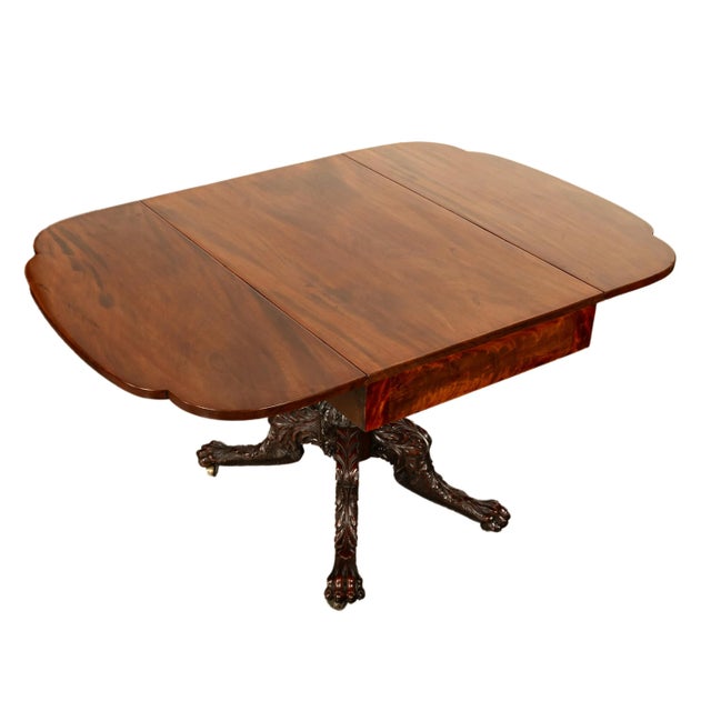 Antique American Drop Leaf Carved Mahogany Federal Empire Table New York 1825 For Sale - Image 9 of 12