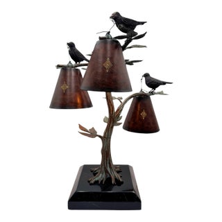 Maitland Smith Bronze 3-Light Table Lamp With Birds For Sale