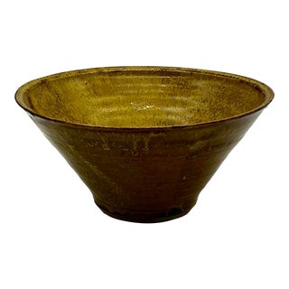 1970s Glazed Mustard-Colored Pottery Bowl For Sale