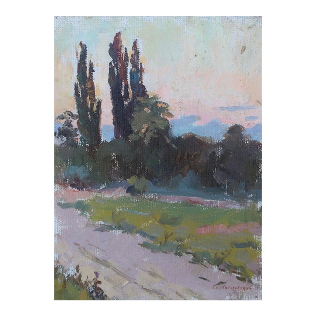 Vintage Impressionist Spring Landscape Oil Painting, Ukrainian Art 21-16 For Sale