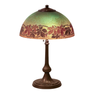 Acid Etched Table Lamp With Oil Rubbed Bronze Base Signed Handel
