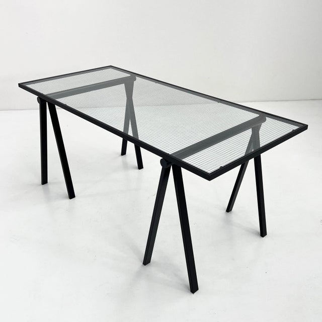 Black Trestle Desk in Steel and Glass by Rodney Kinsman for Bieffeplast, 1980s For Sale - Image 8 of 8