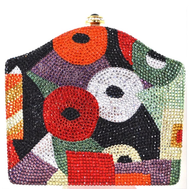 1990 Judith Leiber Evening Bag Vintage Pop Art Deco Red Black Green Gold Crystal Minaudière Clutch Shoulder Vintage For Sale - Image 10 of 11