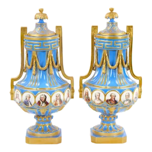 19th Century French Louis XV Sevres Style Bleu Celeste Vases With Covers