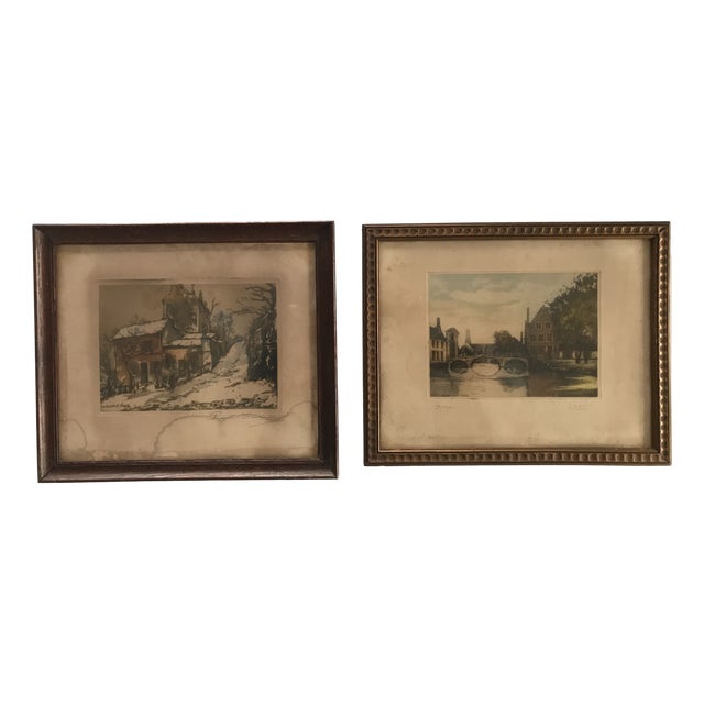Landscapes, 19th Century, Prints, Framed, Set of 2 For Sale