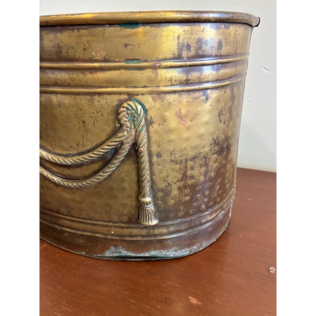 Mid 20th Century Vintage Brass Oval Jardiniere Planter Cachepot With Rope Detail For Sale - Image 5 of 15